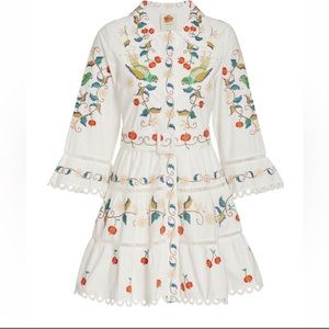 Farm Rio Pitanga Embroidered Fit and Flare Cotton Shirt Dress Size M NWT